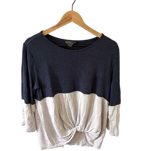 Mi Navy and Cream Knotted Blouse